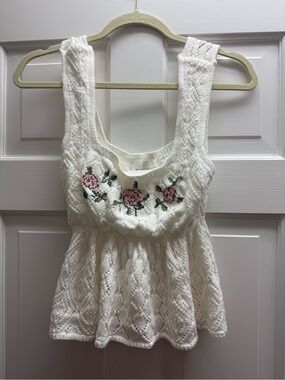 White Knit Floral Tank
